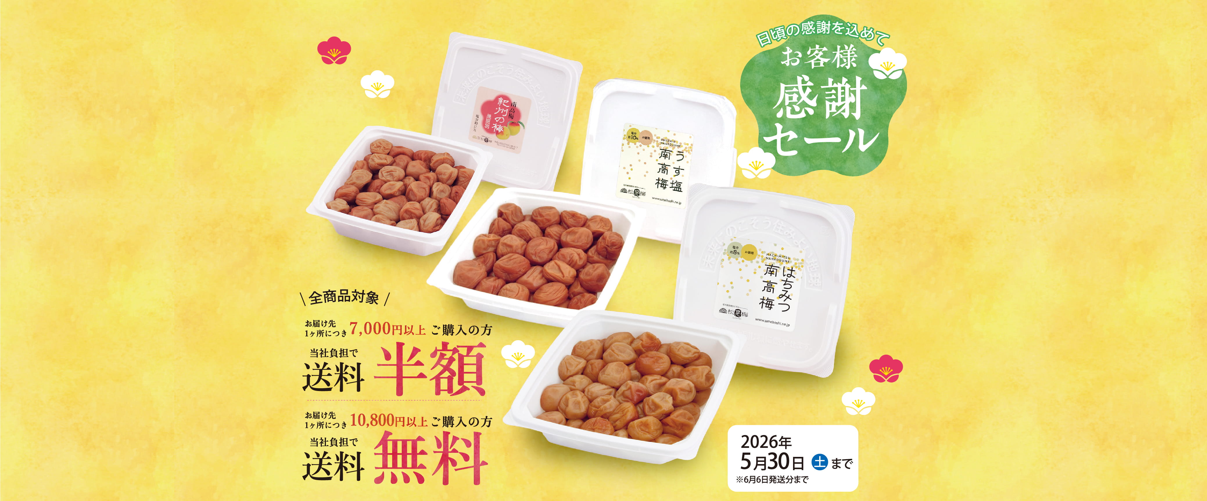 日頃の感謝を込めて お客様感謝セール: 2026年5月30日(土)まで / 全商品対象！お届け先1ヶ所につき7,000円以上ご購入の方、当社負担で送料半額 & お届け先1ヶ所につき10,800円以上ご購入の方、当社負担で送料無料 | ※6/6配送分までに限ります